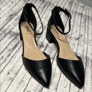 NEW Aldo Zulian Black Ankle Strap Heels Elegant Design